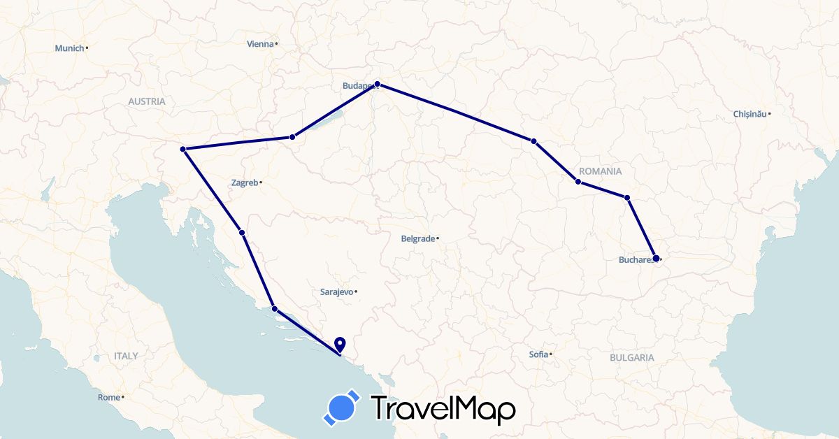 TravelMap itinerary: driving in Croatia, Hungary, Romania, Slovenia (Europe)